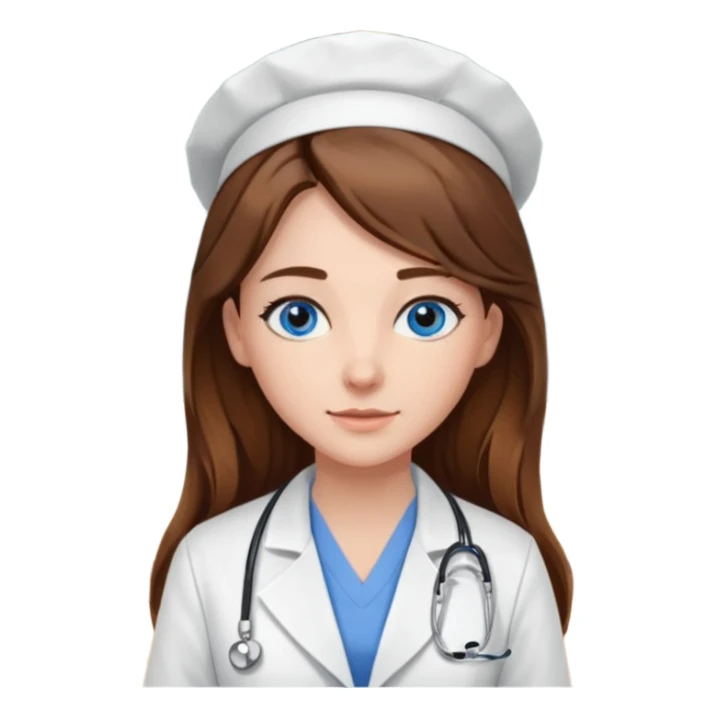 pretty female nursing student with long brown hair, blue eyes inside a classroom at university sticker
