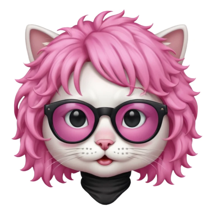 White cat wearing pink curly wig, black sunglasses sticker