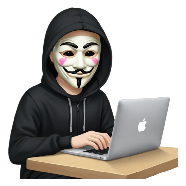 guy fawkes mask black hoodie typing on macbook sticker