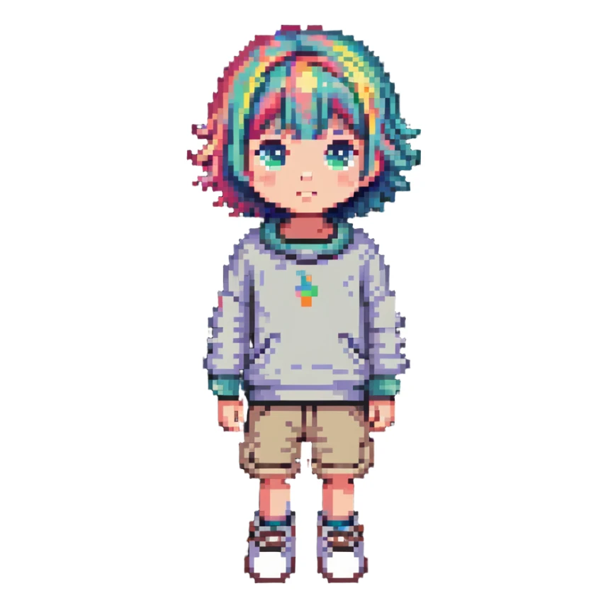 kid with short colorful hair and neutral clothing sticker