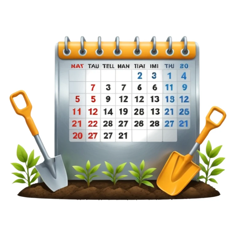 calendar icon with garden tools near. Transparent background sticker