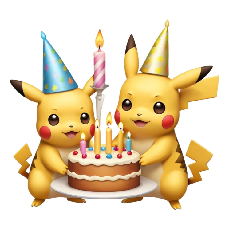 pikachu holding a cake with candles and a party hat on his head sticker