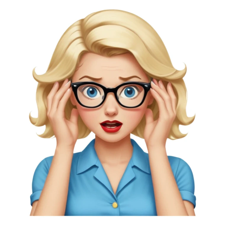 Blonde hair, blue eyed, wearing glasses 50's style pinup looking crazy and pulling her hair with her hands sticker