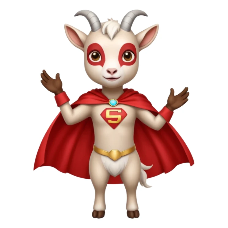 white female goat wearing a read cape like superman sticker