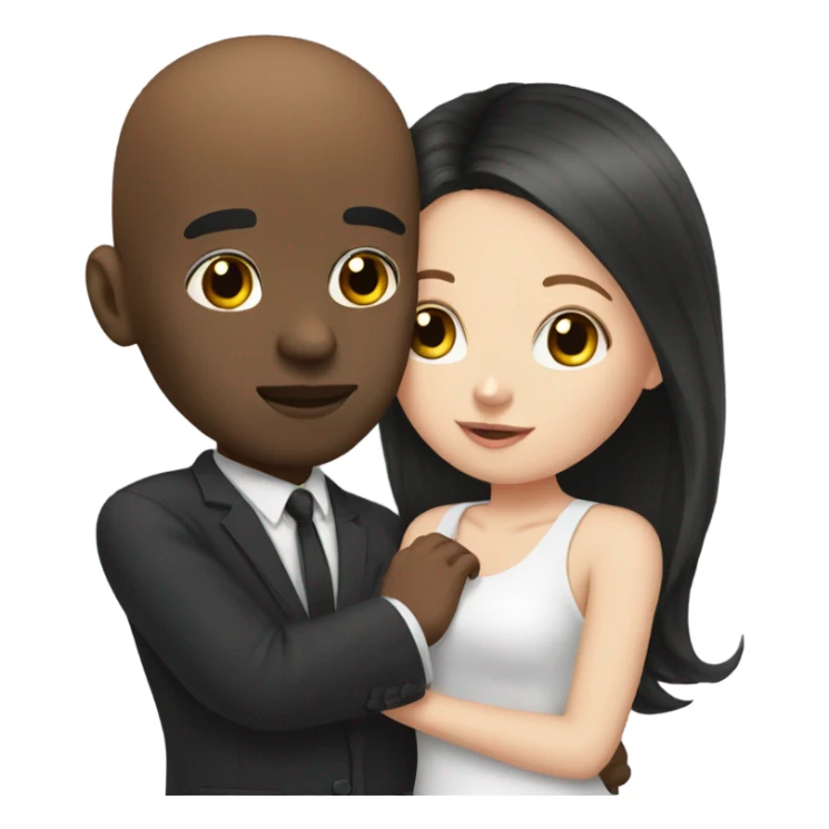 White girl dark hair kissing bald half black man sticker