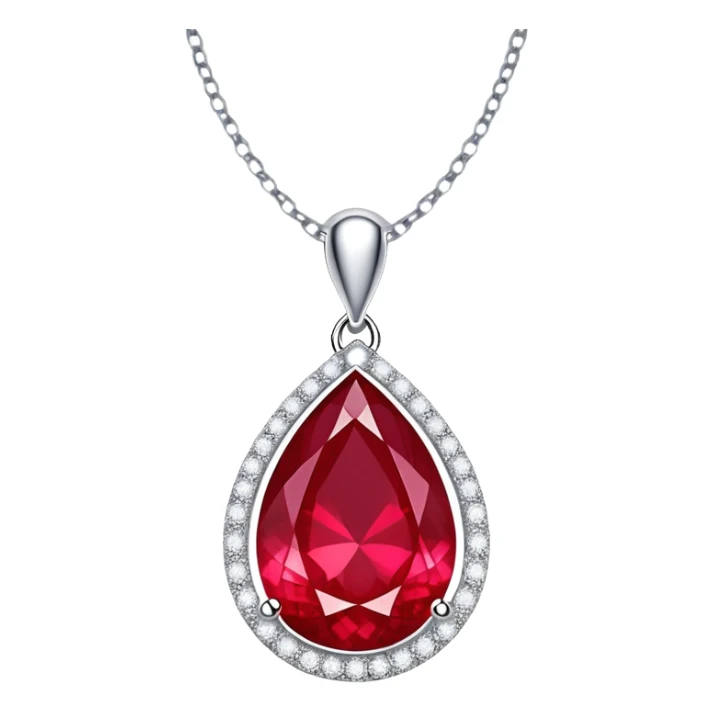 teardrop ruby pendant with silver chain, white stones, and luminous aura symbolizing renewal sticker