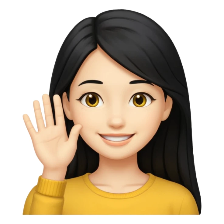 yellow smiling face girl with one hand flat under chin sticker