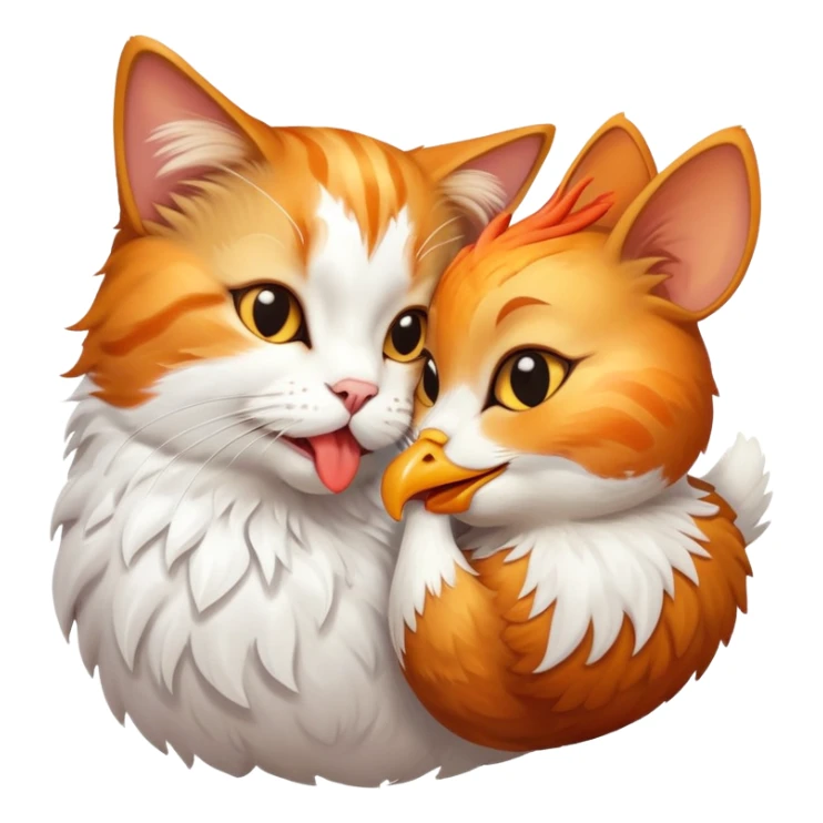 A cat kissing a chickenwing sticker