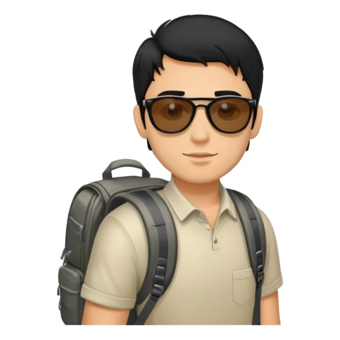 Man with sunglasses on his black hair wearing a backbag sticker