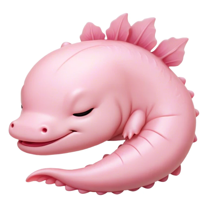 Meme-Worthy Cute Sleeping Axolotl Portrait Emoji, Head resting peacefully with a contented smile, showcasing a slender, graceful body with smooth, pale pink skin and gently drooping feathery gills, eyes shut in a serene nap, Simplified yet hilariously adorable features, highly detailed, glowing with a soft, drowsy light, high shine, relaxed and utterly lovable, stylized with an air of playful laziness, bright and heartwarming, soft glowing outline, capturing the essence of a comically sleepy aquatic friend, so meme-worthy it feels like it could instantly become the next viral sensation of adorable slumber! sticker
