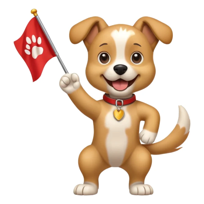 A cartoon dog waving a flag with paw print, shouting with energy.

 sticker