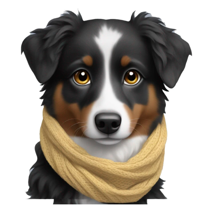 Small black australian shepherd dog wearing a knit scarf sticker