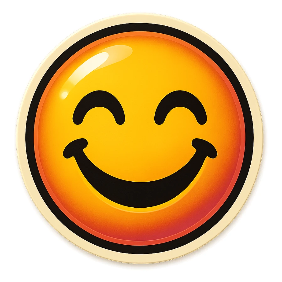 A face displaying a joy emotion. The sticker should have a transparent background with a clear outline. Ensure the sticker is neatly composed and does not extend beyond the edges. sticker