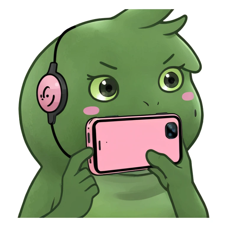 kawaii girl scrolling on pink cell phone sticker