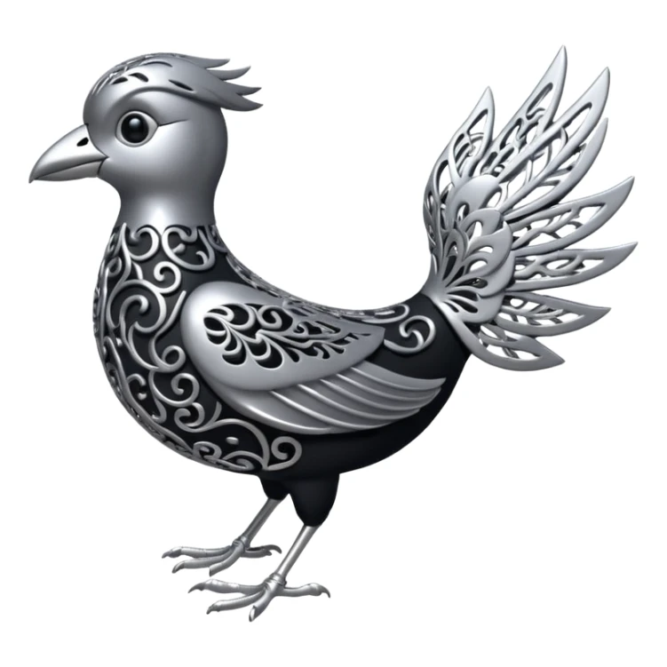 Black and silver filigree bird, 3D, extremely detailed design sticker
