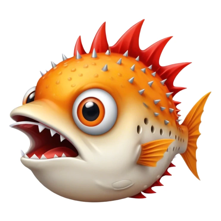 All Orange BlowFish Eyes Facing Forward all Spikes with mouth open and wearing a Arizona Cardinals Hat on the head sticker