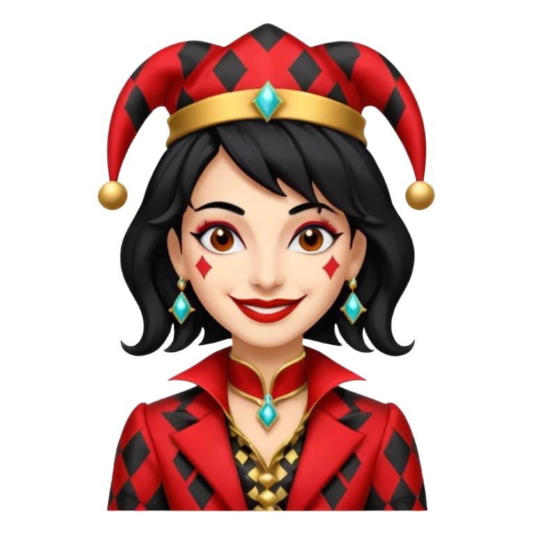 Jester woman, black and red suit, black hair sticker