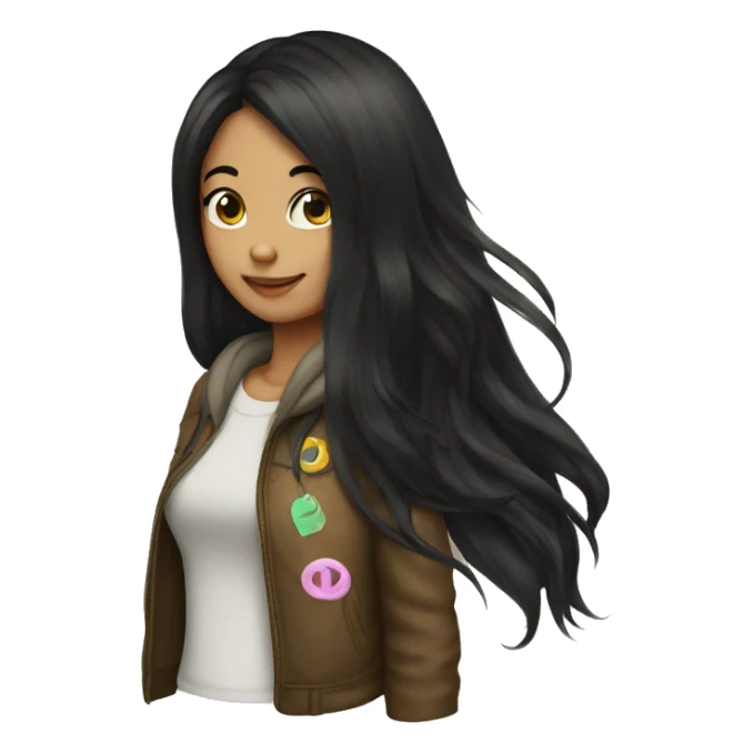 girl black long hair and peace sign sticker