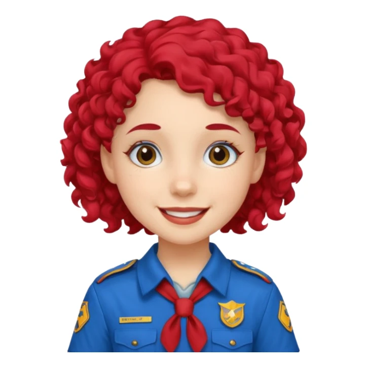 scout girl with red scout uniform, blue curly haired sticker