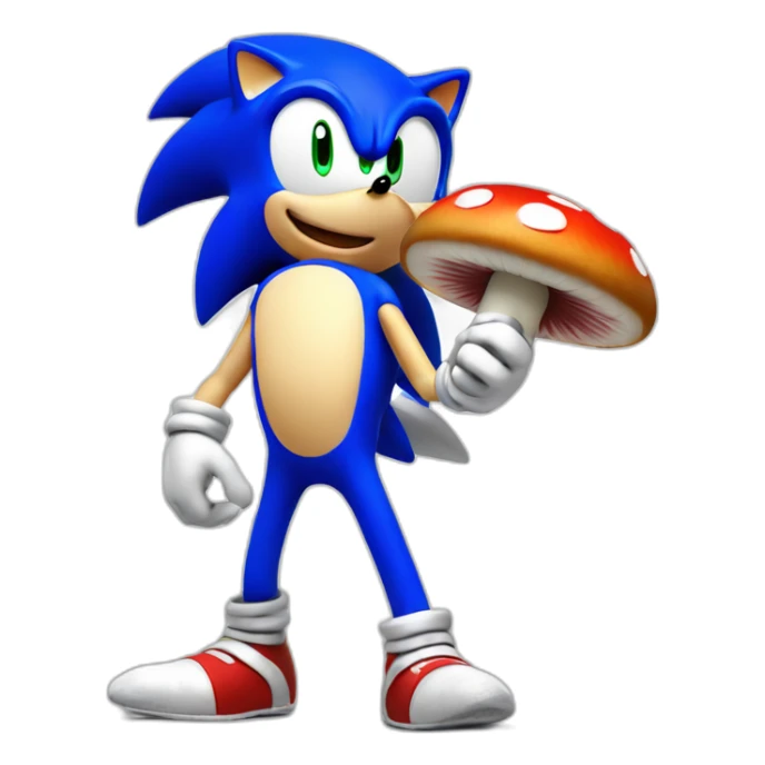 Sonic the hedgehog holding a tall fleshy mushroom sticker