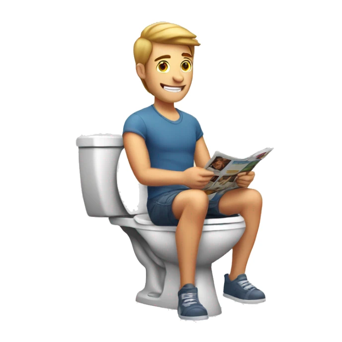 handsome man wearing shorts sitting on the toilet reading a magazine sticker