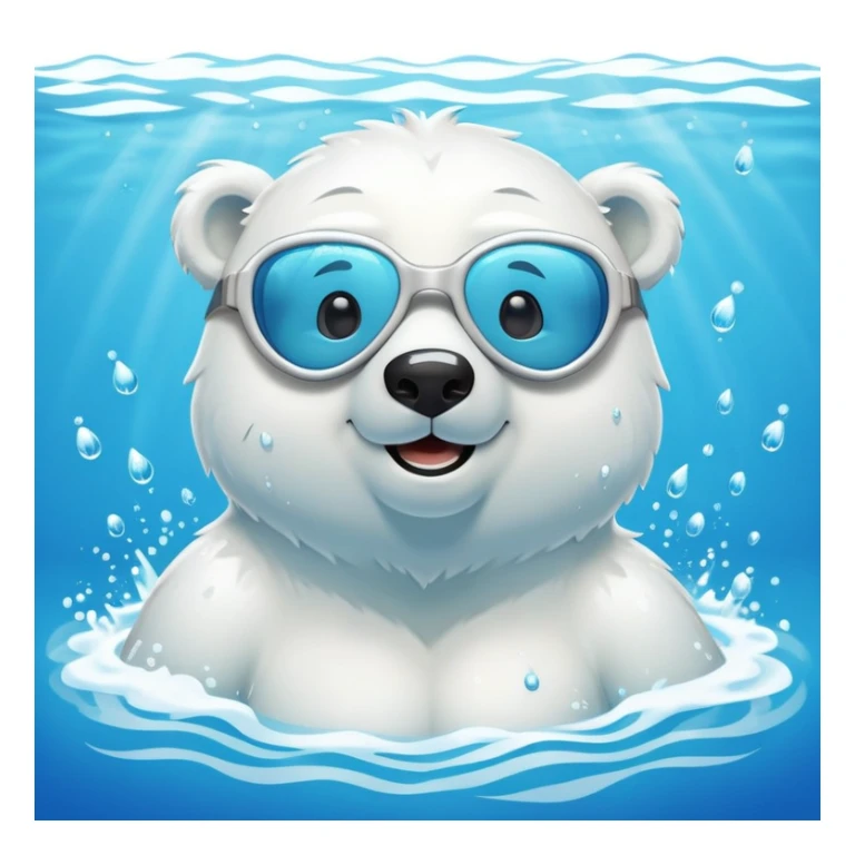 friendly anthropomorphised polar bear wearing swimming goggles, swimming in a wide pool with water splashing around sticker