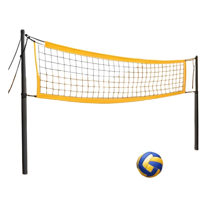 A close-up volleyball net with a ball hovering above it, set against the backdrop of a sandy volleyball court. The scene highlights the tension of an impending play, with the court lines clearly visible and a bright, sunny atmosphere surrounding the action. sticker