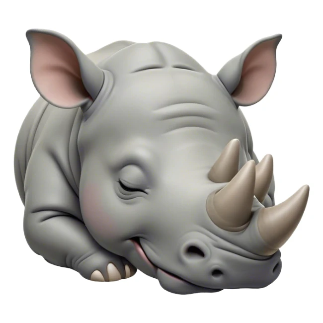 Meme-Worthy Cute Sleeping Rhinoceros Portrait Emoji, Head resting peacefully with a contented smile, showcasing a massive, robust build and a luxuriously soft slate-gray hide, eyes shut in a serene, restful nap, Simplified yet hilariously adorable features, highly detailed, glowing with a soft, drowsy light, high shine, relaxed and utterly lovable, stylized with an air of playful laziness, bright and heartwarming, soft glowing outline, capturing the essence of a comically sleepy rhinoceros, so meme-worthy it feels like it could instantly become the next viral sensation of adorable slumber! sticker