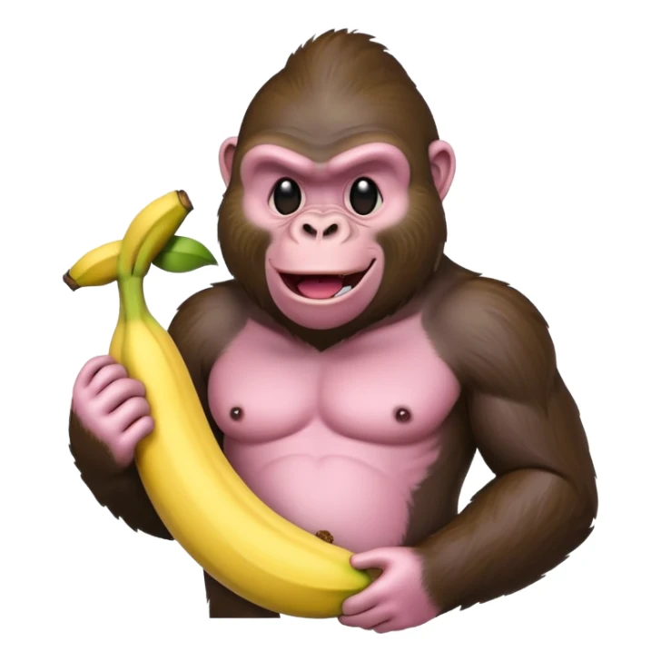 A light pink emoji gorilla holding a banana sticker