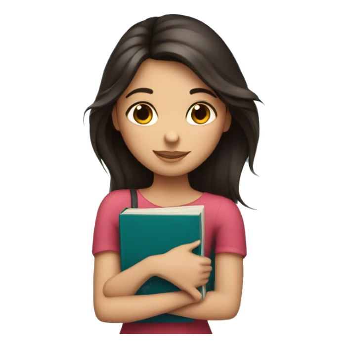 beautiful brunette girl hugging a book sticker