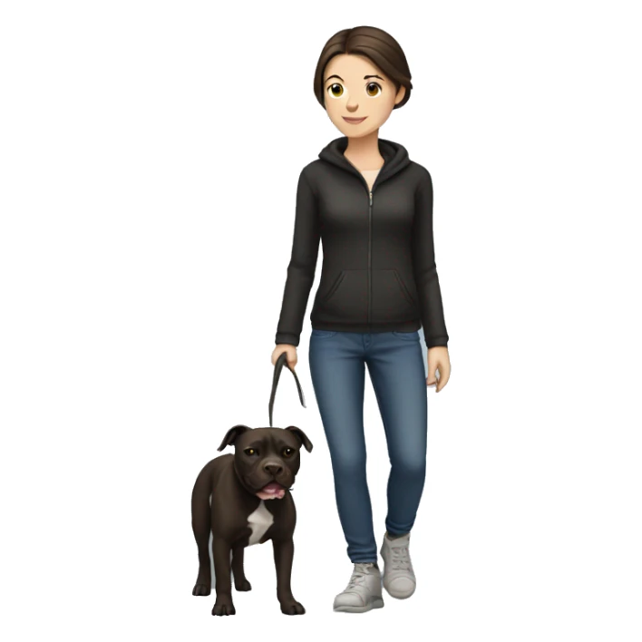 White brunette Girl walking a black pit bull sticker