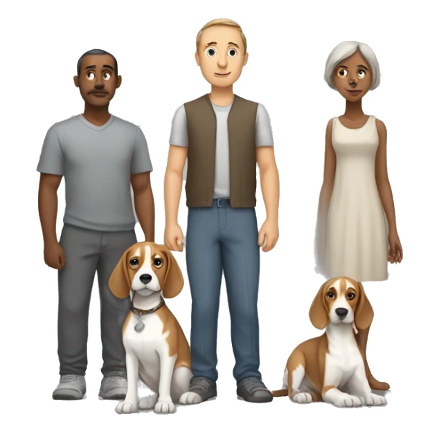 family of man, woman, grey sphinx and beagle  sticker
