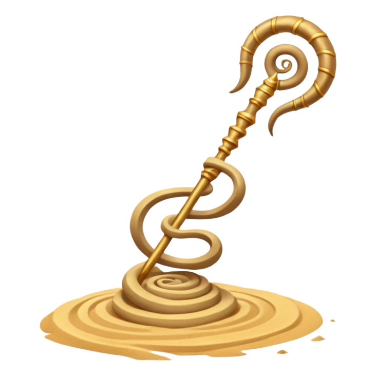 desert sand mage staff object icon, ancient staff with serpent coils around it, glowing golden sand gem on top, swirling sand aura, fantasy desert weapon, 3D cartoon, mobile game icon style, centered, clean background, no text, no watermark
 sticker