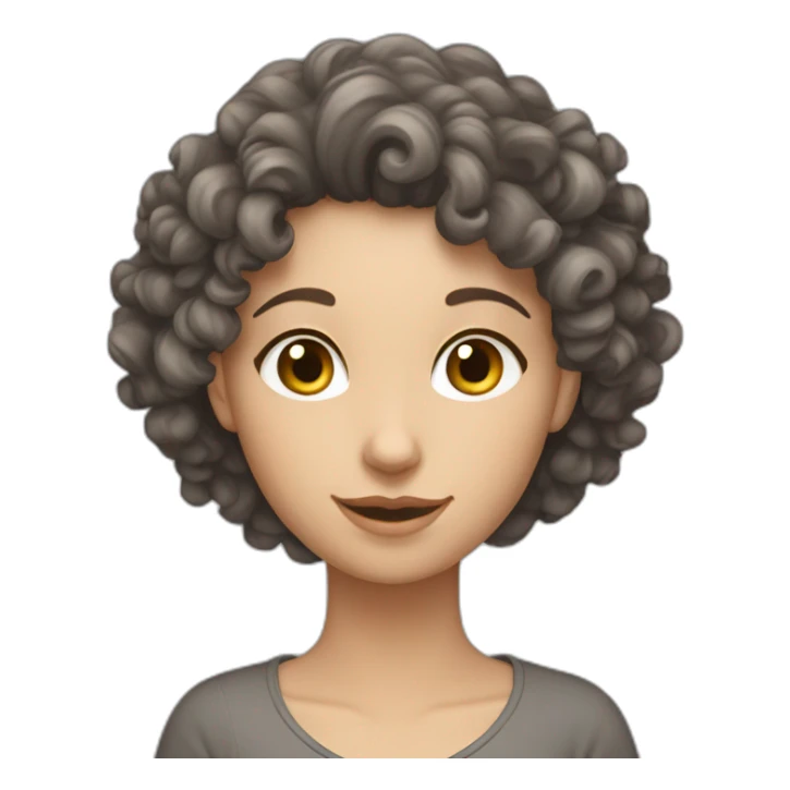 Curly brunette Caucasian female with a grey cat sticker