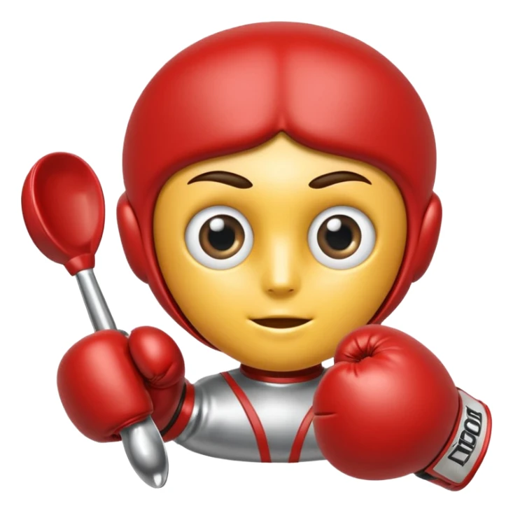 a spoon where the body is the handle, with eyes and boxe gloves sticker