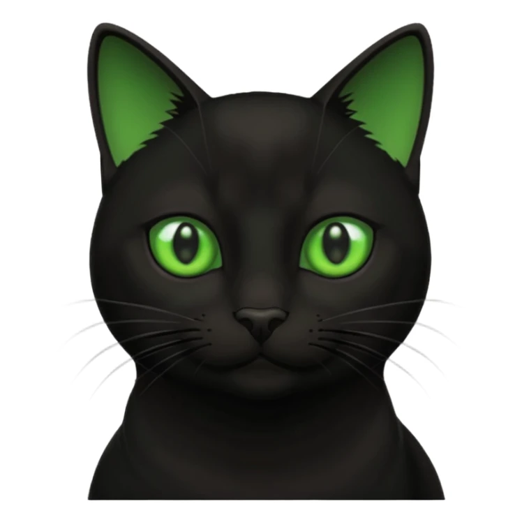 a single all-black cat with green eyes, playful and expressive sticker