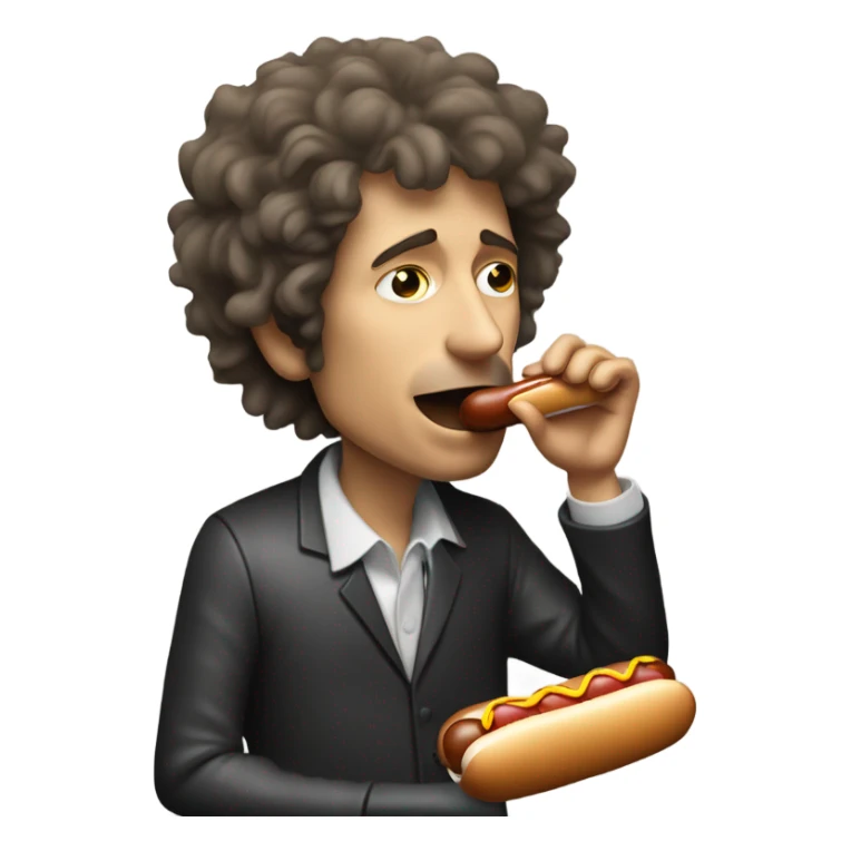 Bob Dylan eating a hot dog out of his harmonica holder sticker