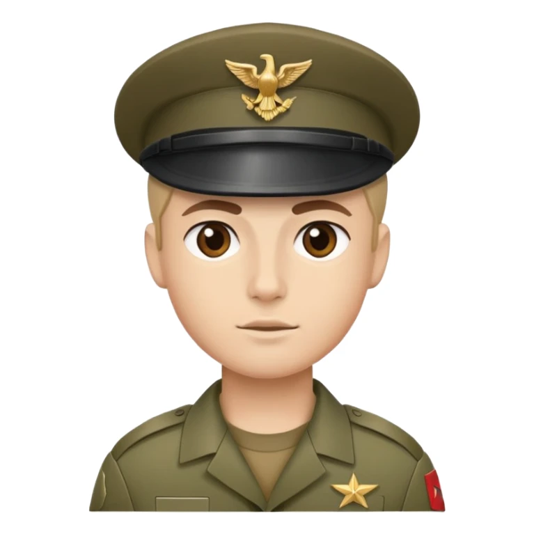 soldier wearing a military cap, showing the front face and cap sticker