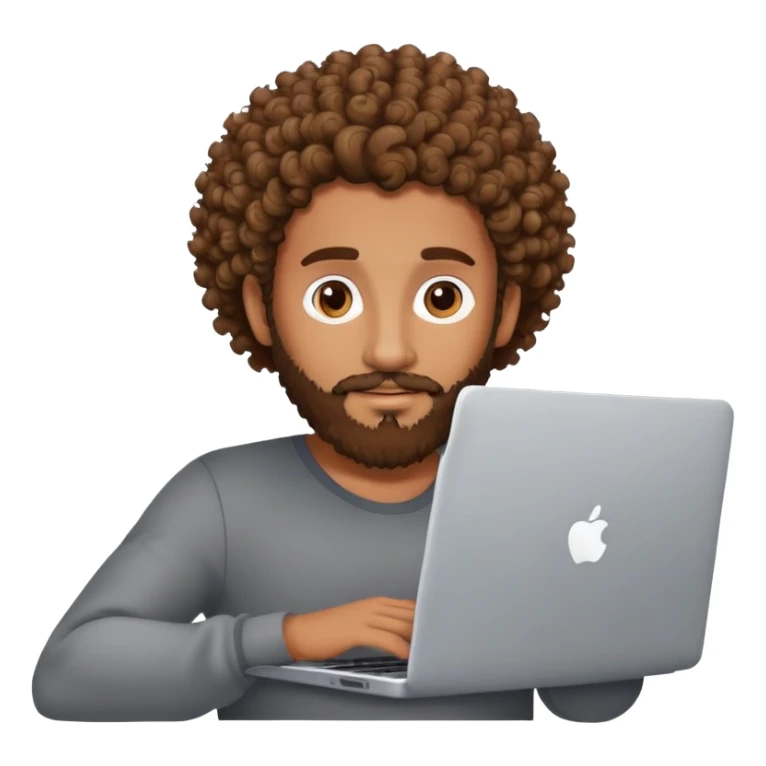 BROWN MAN WITH CURLY HAIR AND BEARD WITH A LAPTOP sticker
