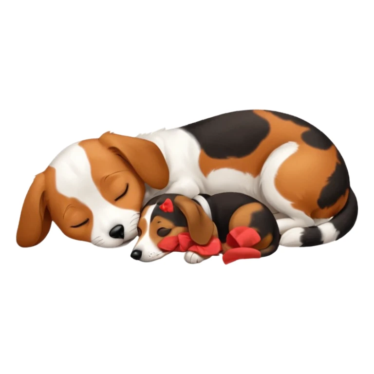 Calico cat with black nose sleeping near a dachshund dog    sticker