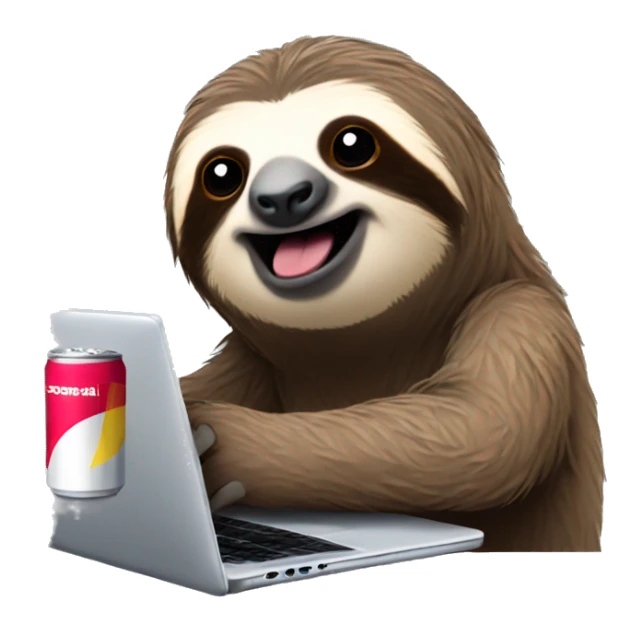 sloth with RedBull can and laptop sticker