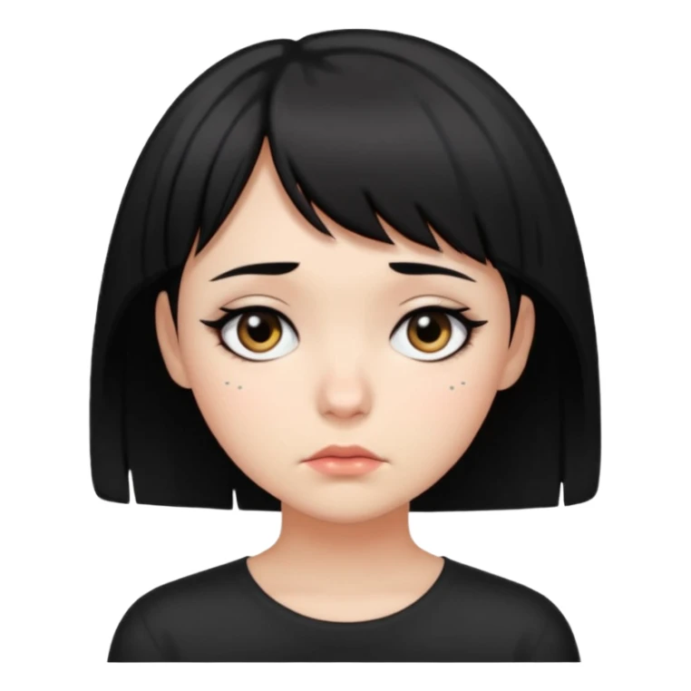 sad girl with short black hair with side bangs and eyeliner sticker