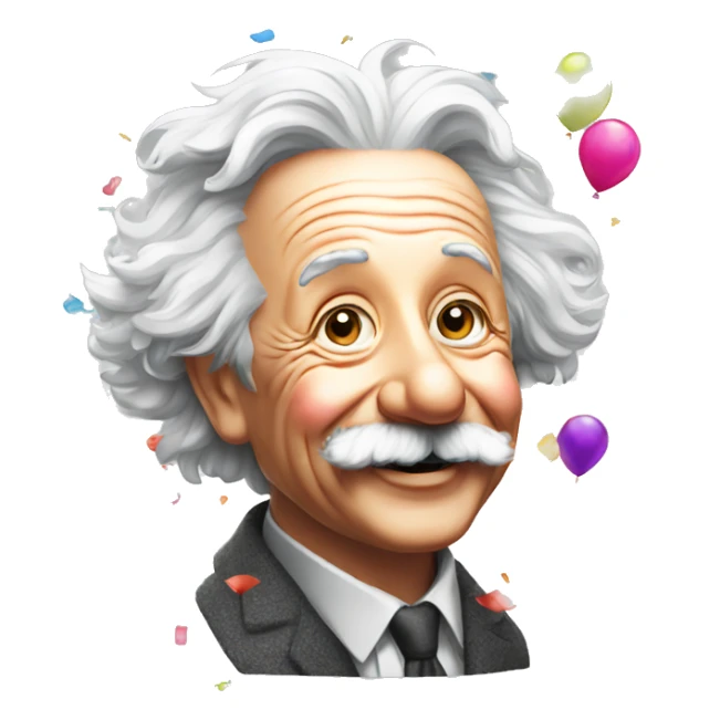 happy albert einstein with colourful confetti and party balloons sticker