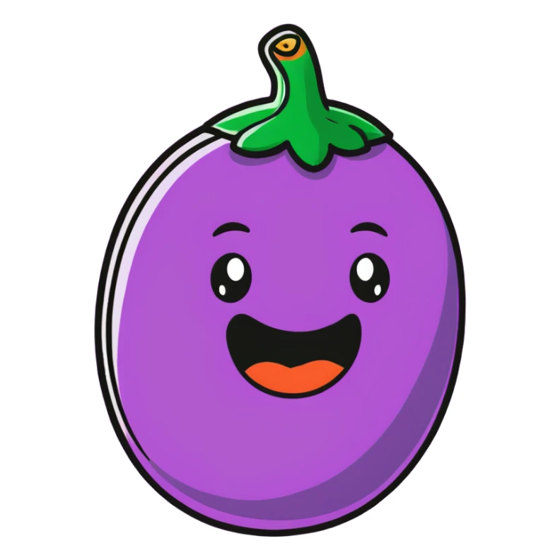 playful face eating an aubergine (eggplant) sticker