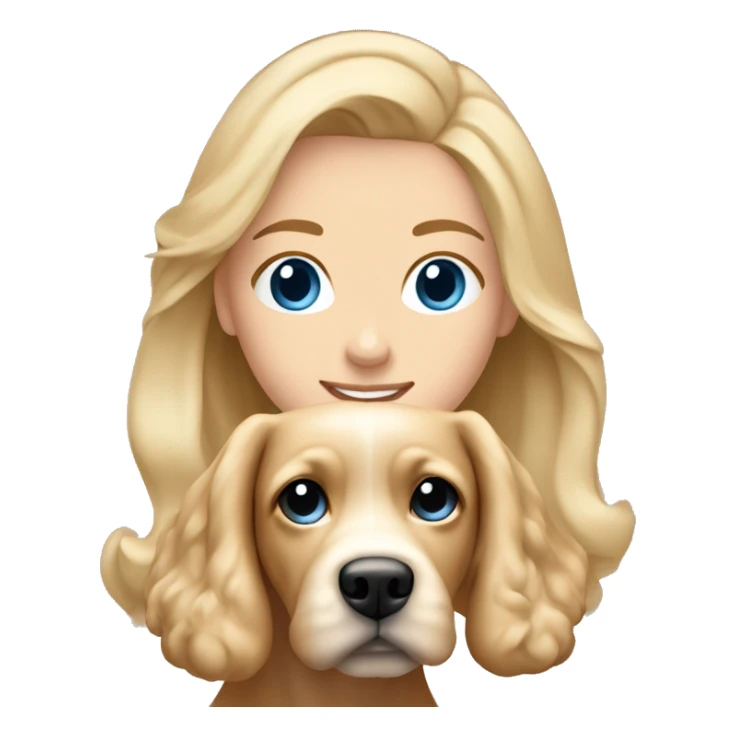 Blond girl blue eyes with a beige cockapoo dog in ground if her sticker