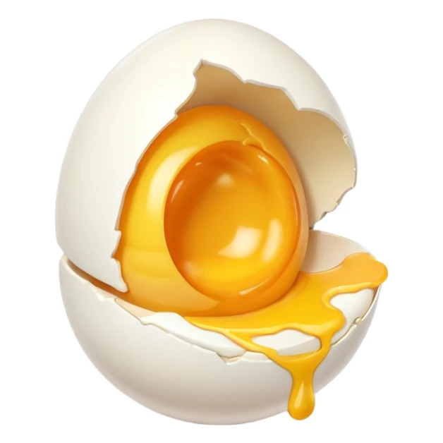 egg object icon, cracked egg with yolk, 3D cartoon, mobile game icon style, clean background, no text, no watermark
 sticker