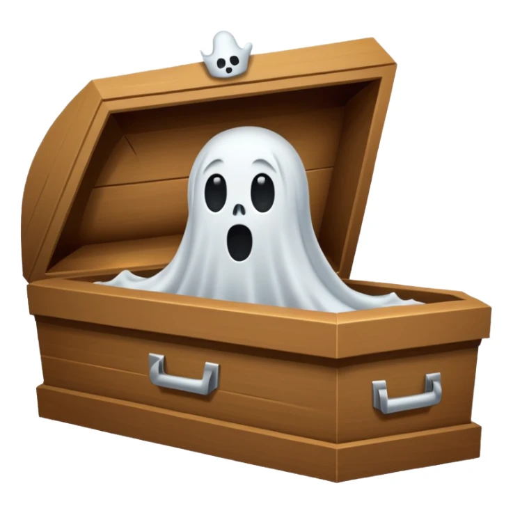 Cartoon ghost peeking from coffin cartoon-style/cute and transparent for a sticker.
 sticker