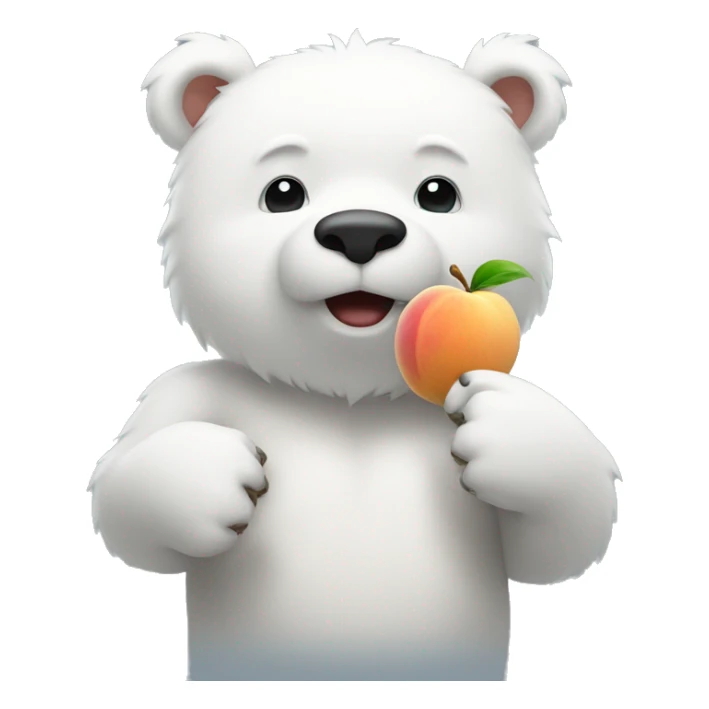 white bear holding a peach in his paws sticker