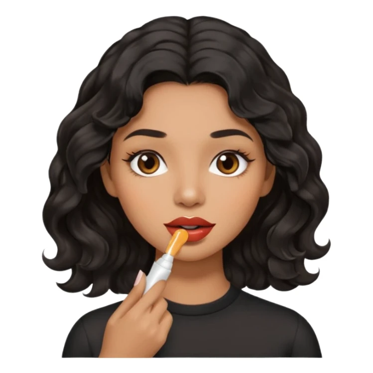 A gorgeous with black wavy hair women applying cute thin lipbalm on her brown lips sticker