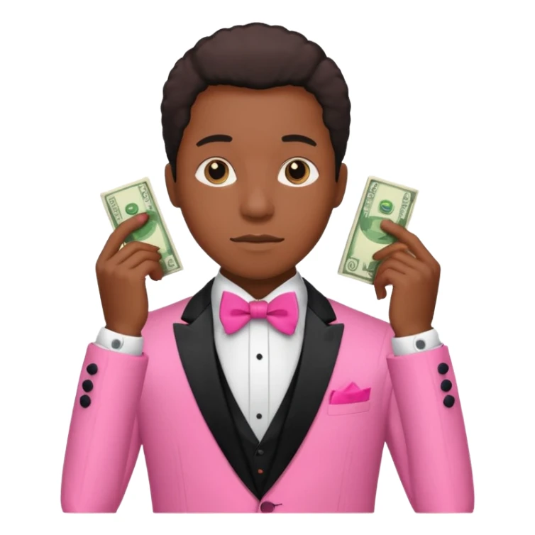 ambitious thinking about money, black person, pink tuxedo sticker